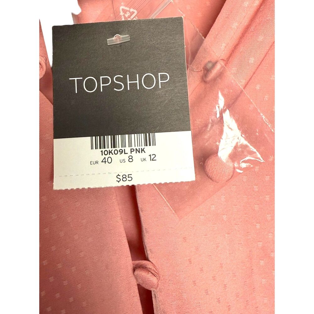 Topshop Blush Pink Jacquard Polka Dot Shirt Dress Button Up Women's Size 8 NWT - Picture 3 of 6
